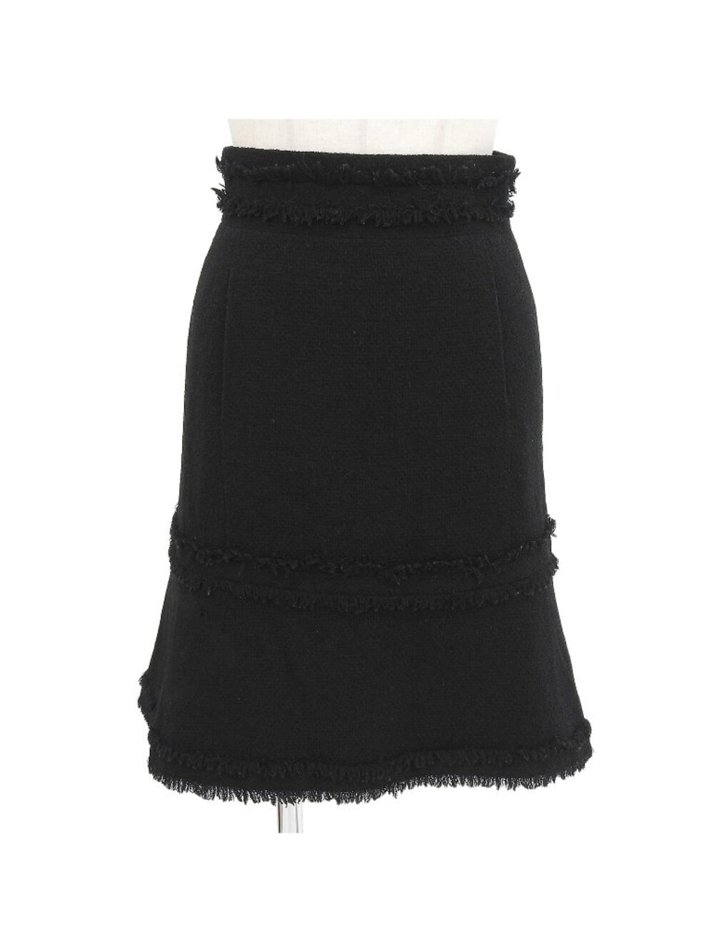 Chanel 07A Lining Silk 100% Tweed Skirt Black with Fringe 34